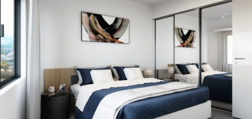 Bedroom area di Apartemen Elements Caraousel, Cannington, Perth, Western Australia